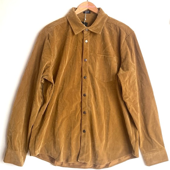 (A11) Coofandy Velvet Brown Longsleeve snap button-down front shirt, Sz XL, NWT - Picture 2 of 6